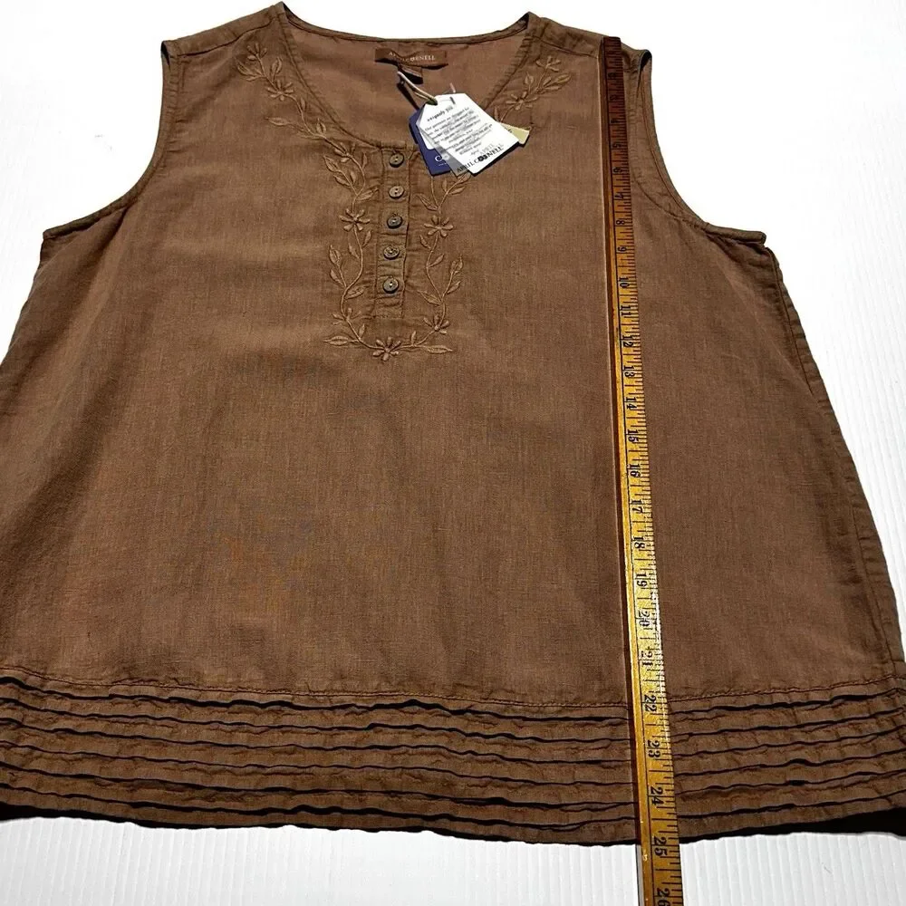 April Cornell Linen Blend Blouse Nantucket Embroidered Tan Brown Size L NWT - Picture 9 of 10